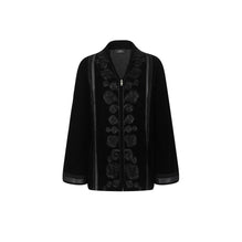 Women Embroidery Velvet Jacket - Black