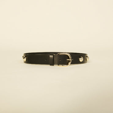 Women Leather Belt With Studs - Black