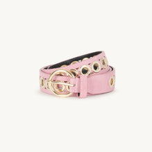 Women Leather Belt With Eyelets - Pink