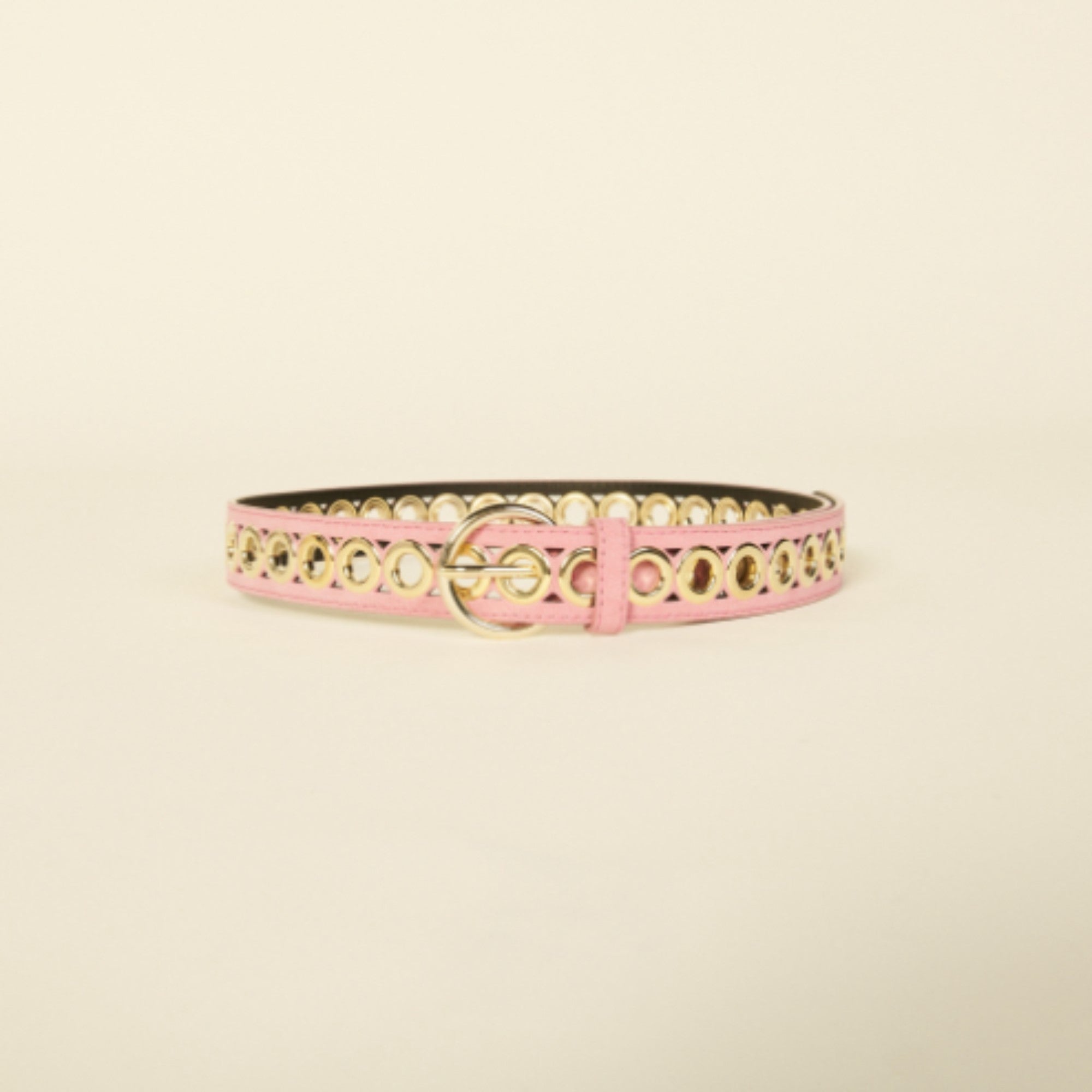 Women Leather Belt With Eyelets - Pink