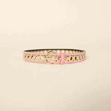 Women Leather Belt With Eyelets - Pink