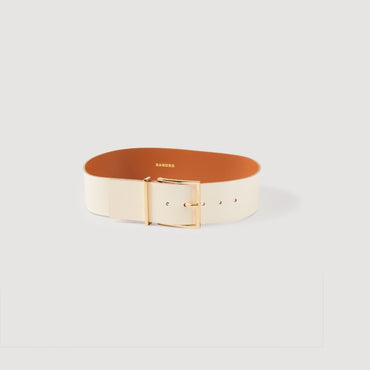 Women Wide Smooth Leather Belt - Ecru