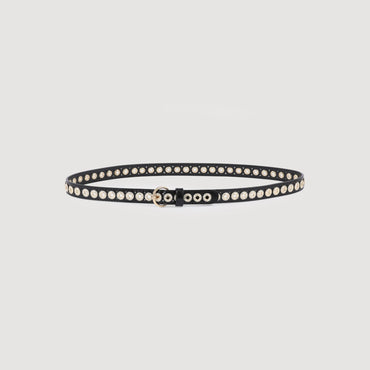 Women Belt With Rhinestone Eyelets - Black