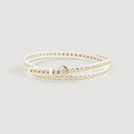 Women Double Leather Belt With Eyelets - Off White