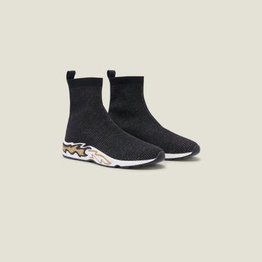 Women Flame Sock Trainers - Black/Gold