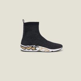 Women Flame Sock Trainers - Black/Gold