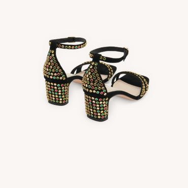 Women Sandals Finished With Coloured Studs - Black