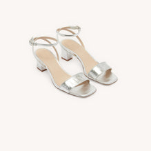 Women Embossed Crocodile Leather Sandals - Silver