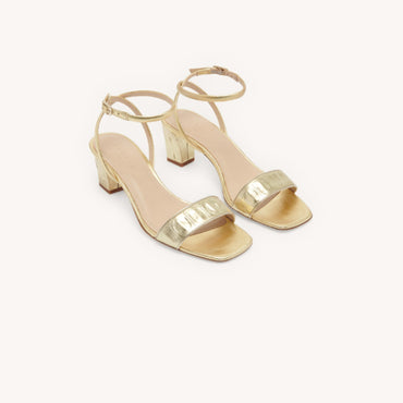 Women Embossed Crocodile Leather Sandals - Gold