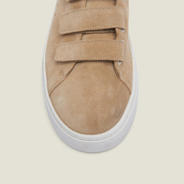 Women Leather Velcro Trainers - Sand