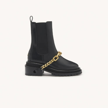 Women Ankle Boots With Notched Sole And Chain - Black