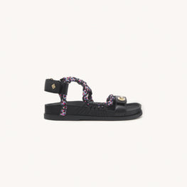 Women Flat Leather Sandals - Black