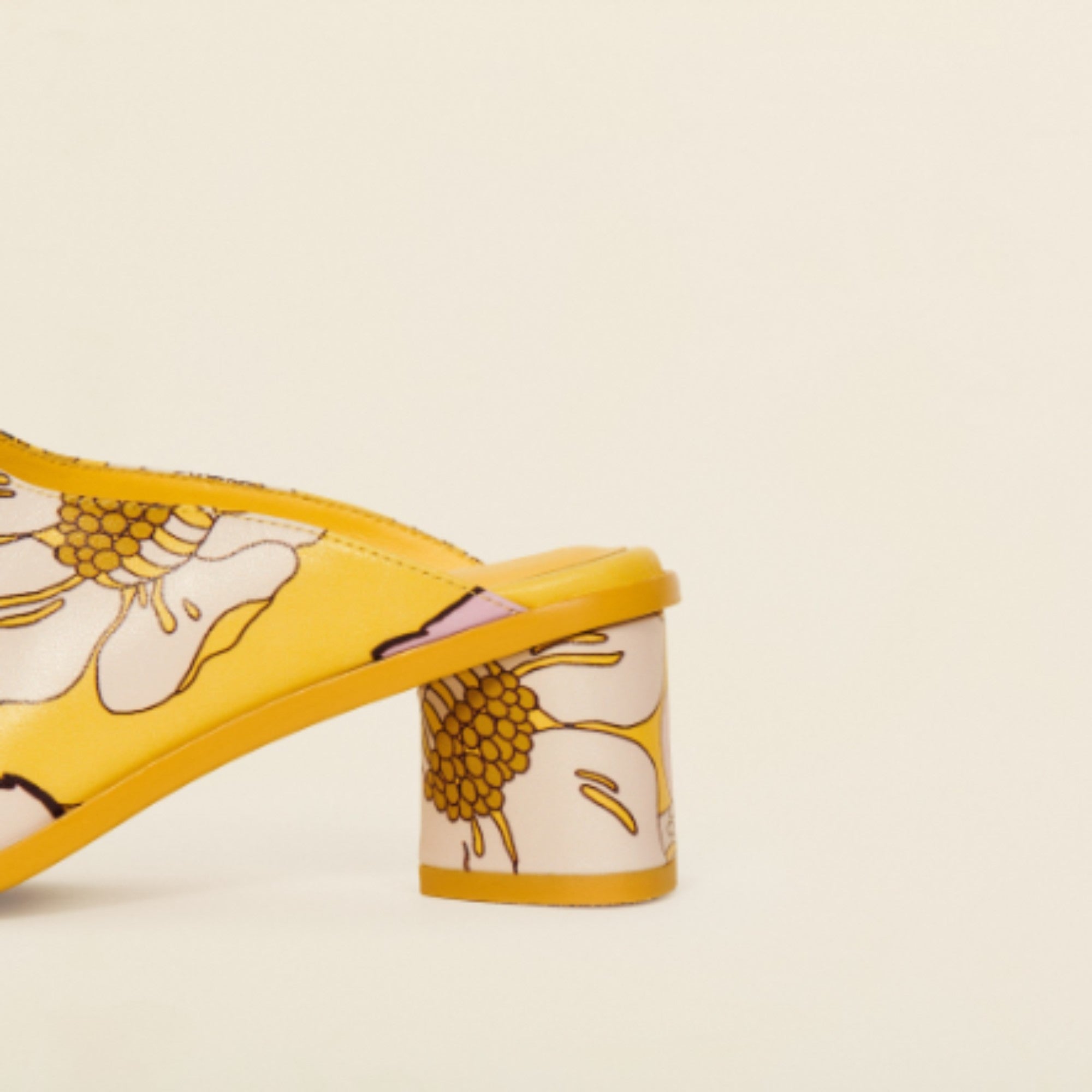 Women Printed Leather Mules - Yellow / Lilac