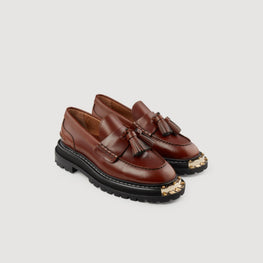 Women Thick-Soled Leather Loafers - Brown