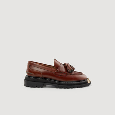 Women Thick-Soled Leather Loafers - Brown