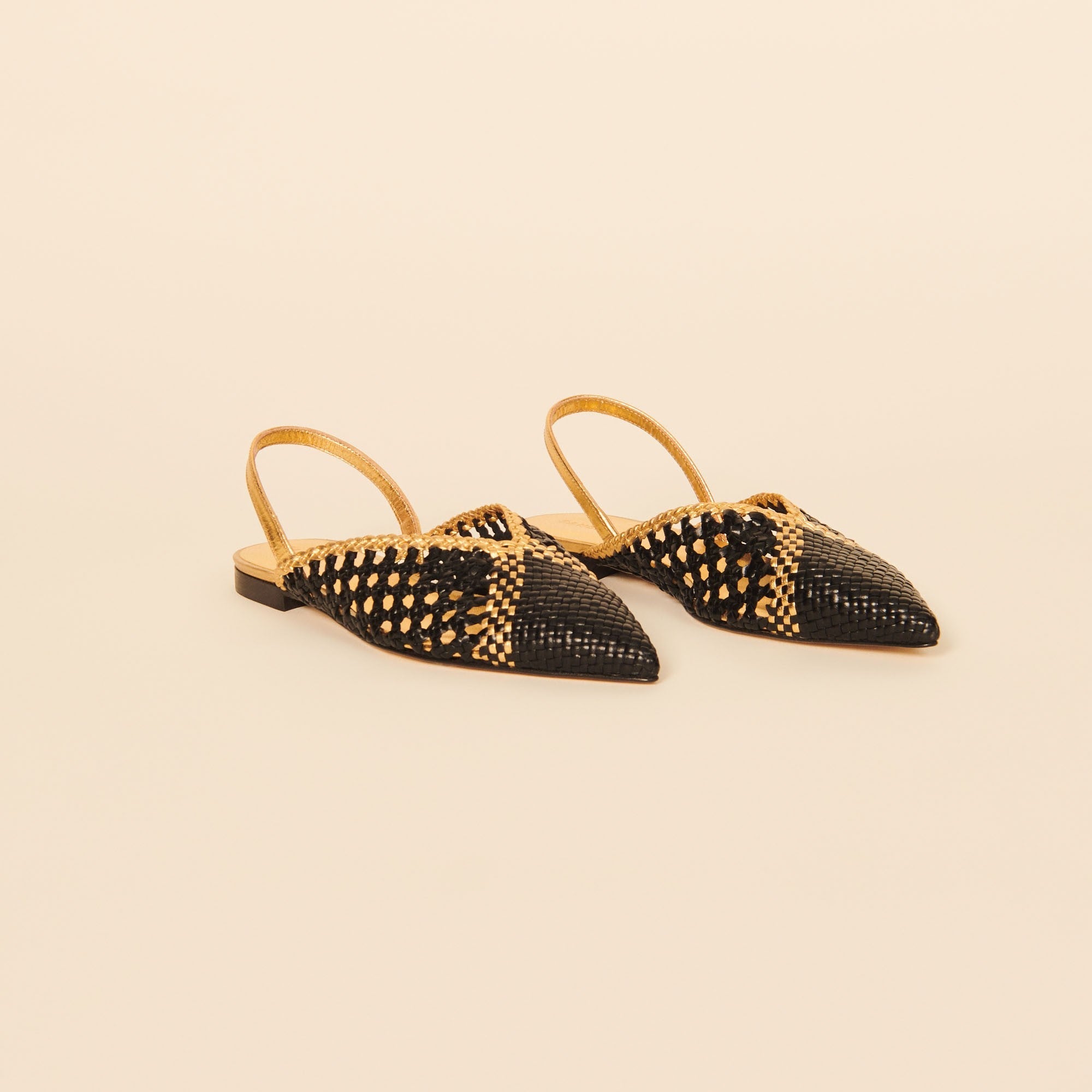 Women Woven Leather Slingbacks - Yellow/Black