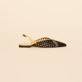 Women Woven Leather Slingbacks - Yellow/Black