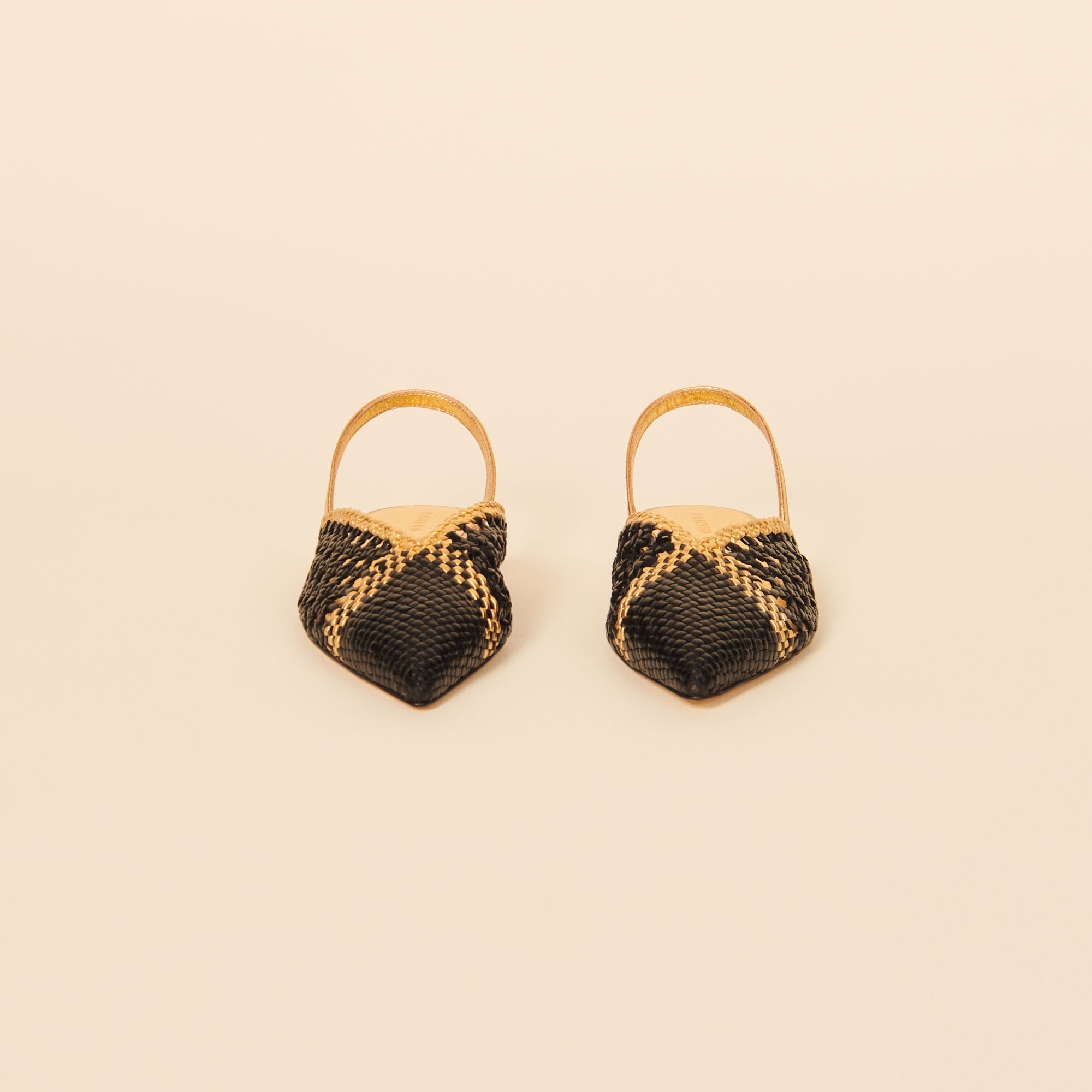 Women Woven Leather Slingbacks - Yellow/Black