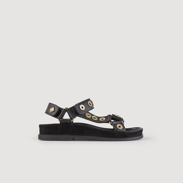 Women Rhinestone Hook-And-Loop Sandals - Noir