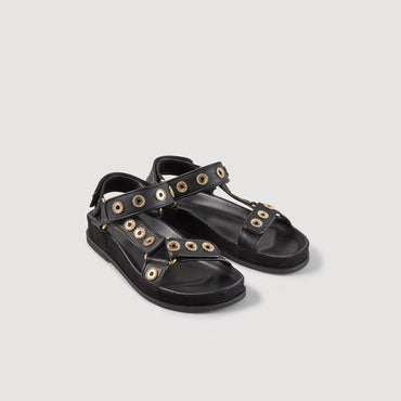 Women Rhinestone Hook-And-Loop Sandals - Noir