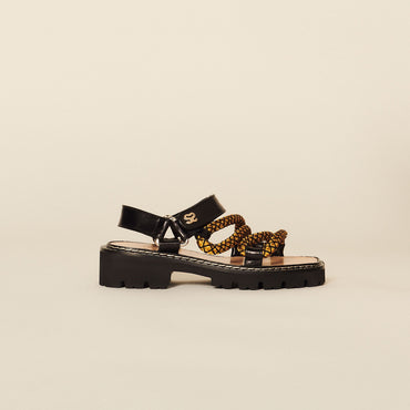 Women Notched Rope Sandals - Black