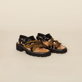 Women Notched Rope Sandals - Black