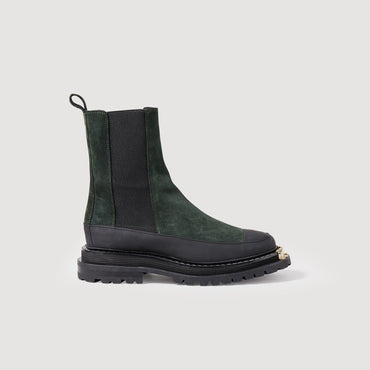 Women Leather Chelsea Boots With Notched Sole - Forest Green