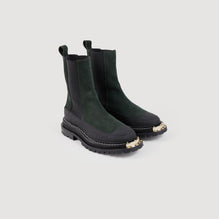 Women Leather Chelsea Boots With Notched Sole - Forest Green