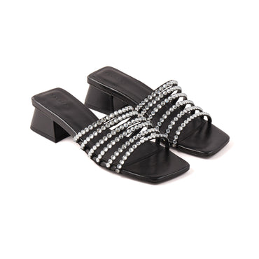 Women Rhinestone Mules - Noir