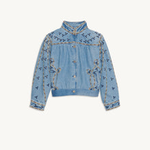 Women Denim Jacket With Embroidery And Studs - Blue Jean