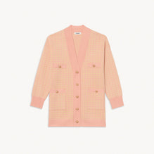 Women Long Houndstooth Coatigan - Salmon