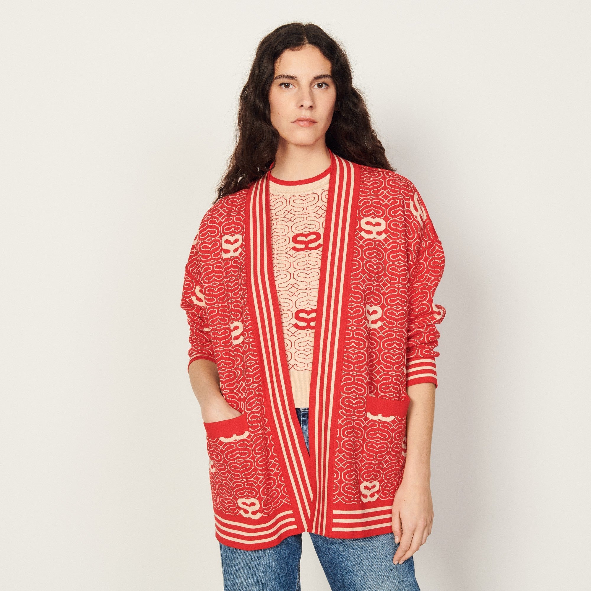 Women Reversible Coatigan - Ecru/Red