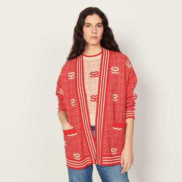 Women Reversible Coatigan - Ecru/Red