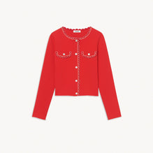 Women Cropped Cardigan - Red