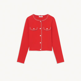 Women Cropped Cardigan - Red