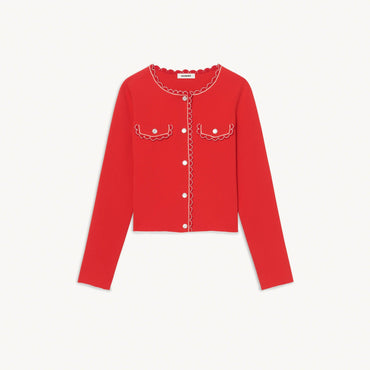 Women Cropped Cardigan - Red