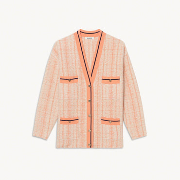 Women Tweed Coatigan - Ecru / Orange