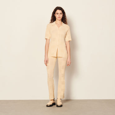 Women Pointelle Knit Shirt - Beige