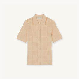 Women Pointelle Knit Shirt - Beige