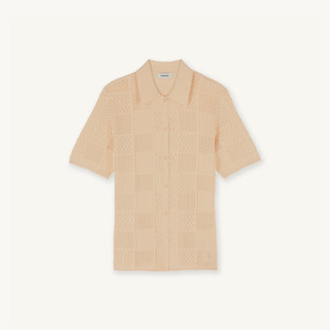 Women Pointelle Knit Shirt - Beige