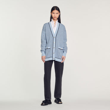 Women Oversized Printed Coatigan - Sky Blue