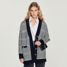 Women Houndstooth Coatigan - Ecru/Black