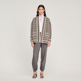 Women Coatigan With A Shawl Collar - Grey