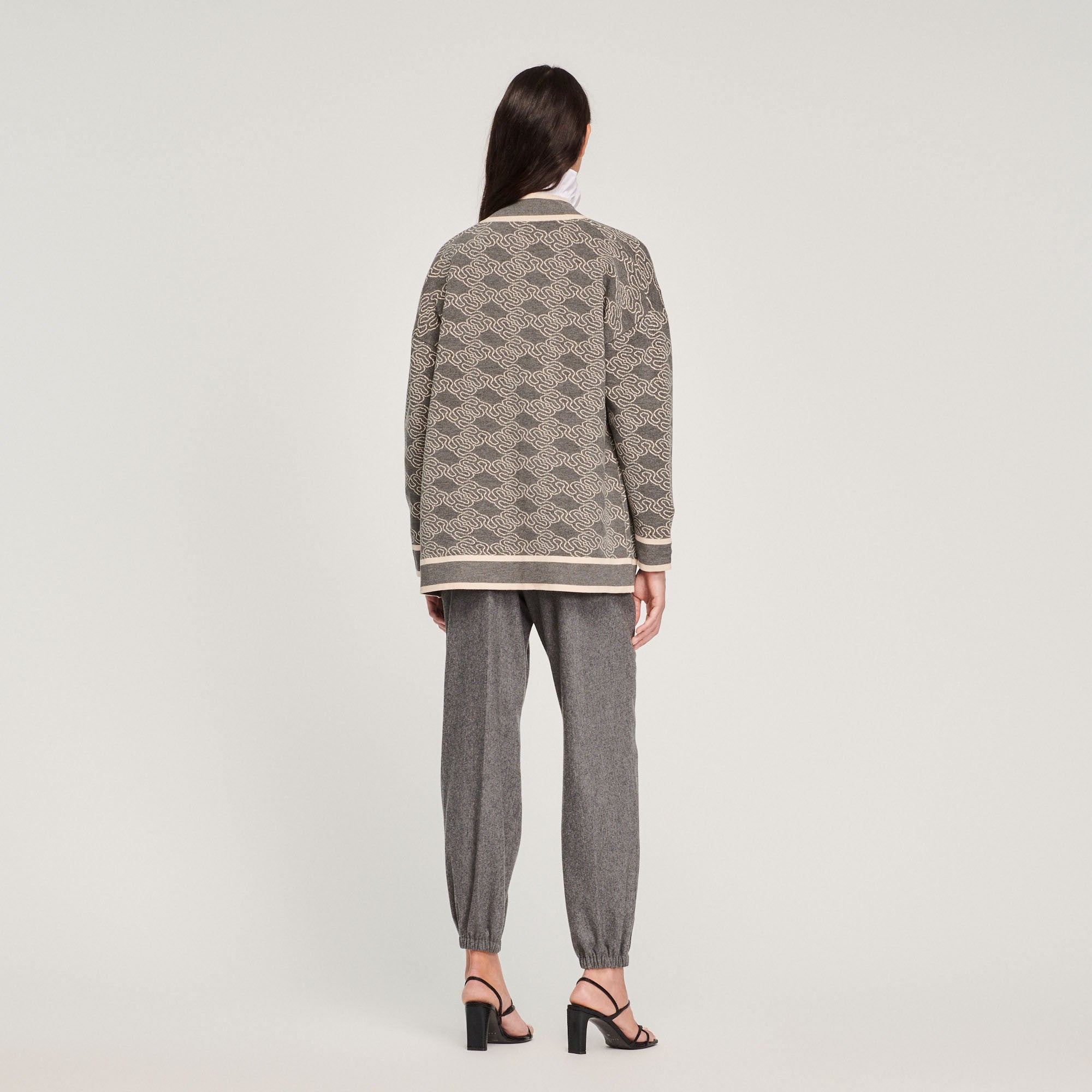 Women Coatigan With A Shawl Collar - Grey