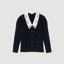 Women Coatigan With Wide Collar - Navy Blue