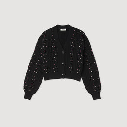 Women Knit Cardigan With Decorative Beads - Black