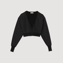 Women Cropped Rhinestone Cardigan - Black