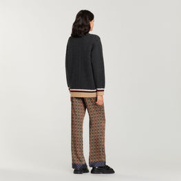 Women Coatigan With Double S Patch - Gris Fonce