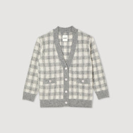 Women Checked Jacquard Cardigan - Light Grey