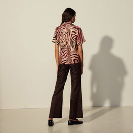 Women Printed Silk Shirt - Brick-Red